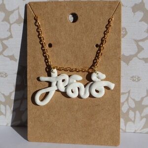 Jesus Necklace Written Cursive Letter Gold Chain White Letters Clay Charm